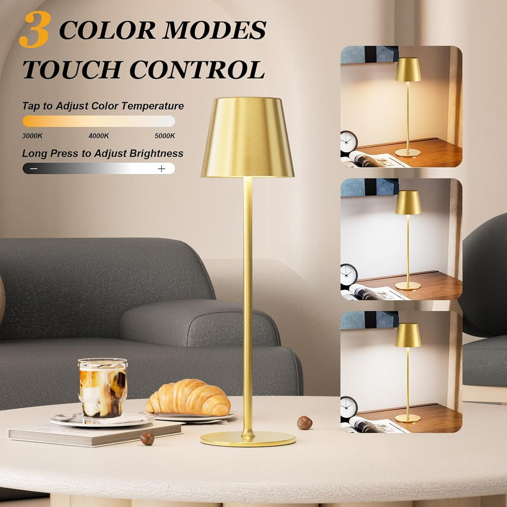 Cordless Table Lamp Rechargeable Gold - KK 2 Pack 5000mAH Battery Operated La...