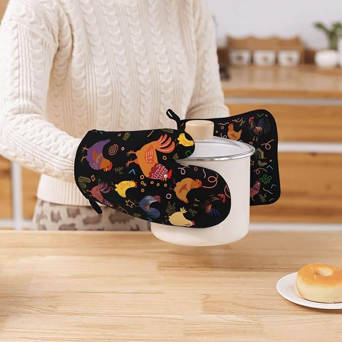 Chicken Silicone Oven Mitts Pan Mats Set of 2, Heat Resistant Gloves Potholder - Image 7