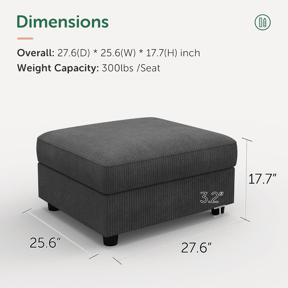 honbay modern corduroy ottoman module sofa, ottoman bench shown in use