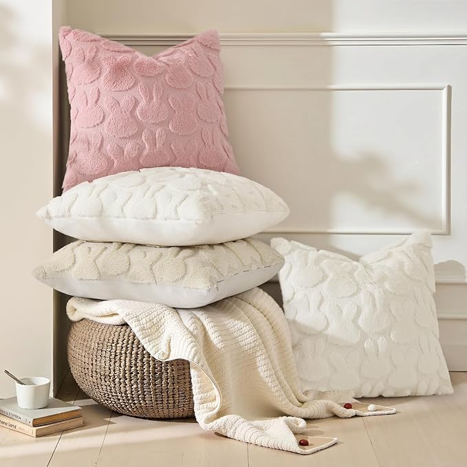 decorUhome Easter Bunny Pillow Covers 16x16 Inch Set of 2, Soft Plush Faux Wool - Image 2