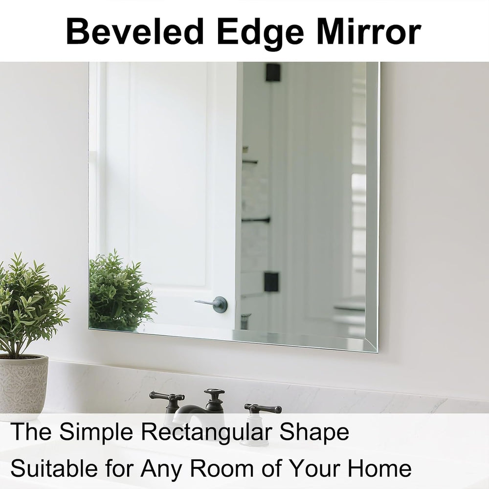 Frameless Wall Mirror Beveled Edge 28” x 20“ Bathroom Mirror for Over Sink