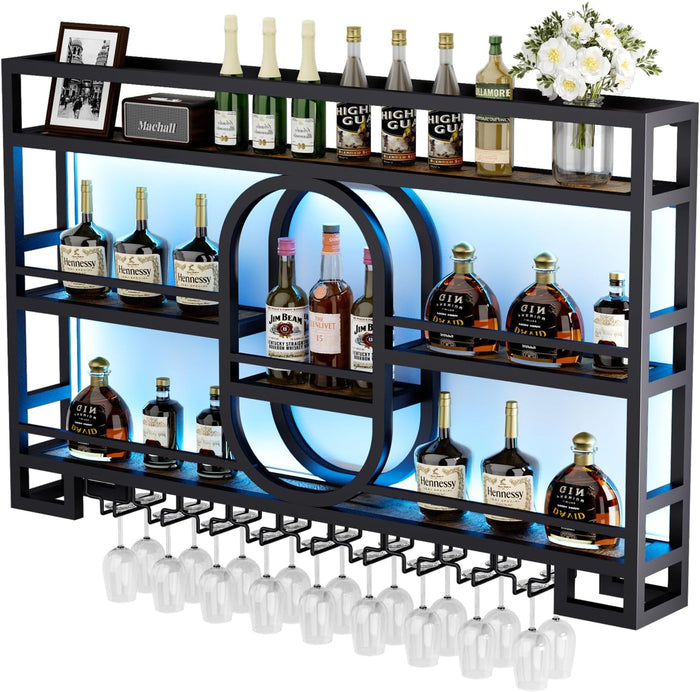 Boshen Fully Assembled 3-Tiers 39in Wine Rack Wall Mounted with LED Light
