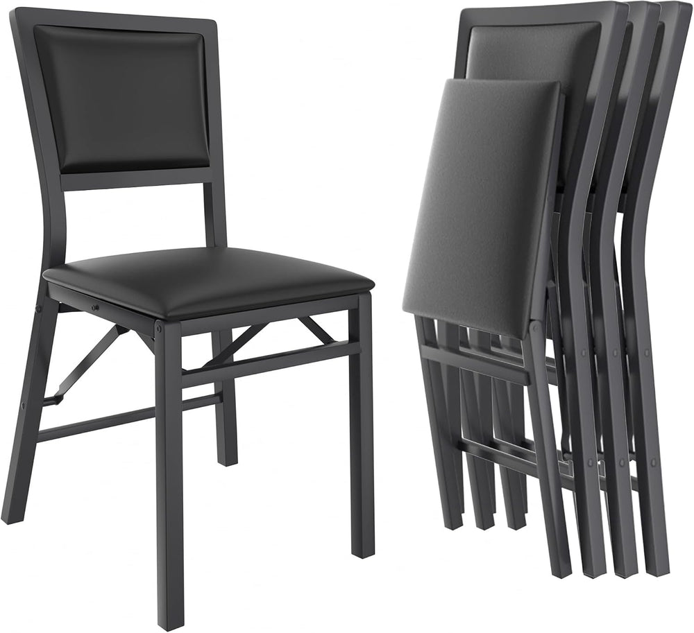 VECELO Folding Dining Chairs Set of 4, Metal Padded Foldable Seating with Com...