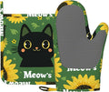 Black Cat Oven Mitts and Pot Holders Sets Cartoon Sunflower Silicone Heat by Unknown