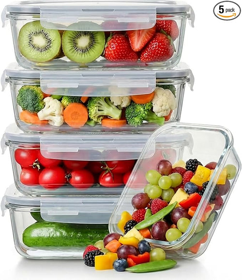 5 Pack 36oz Borosilicate Glass Food Storage Containers Set by Unknown