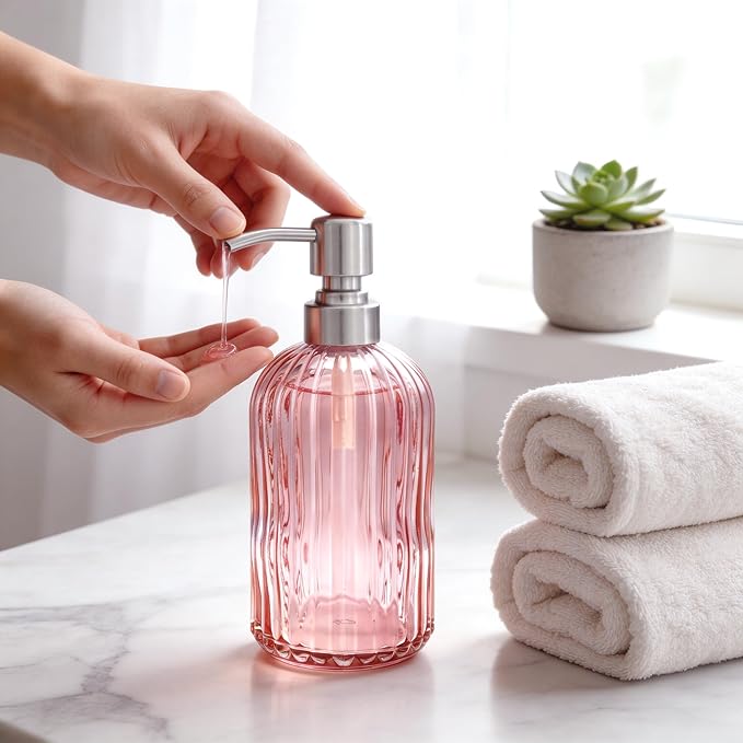 16 OZ Pink Glass Soap Dispenser Glass Soap Dispenser - Image 3