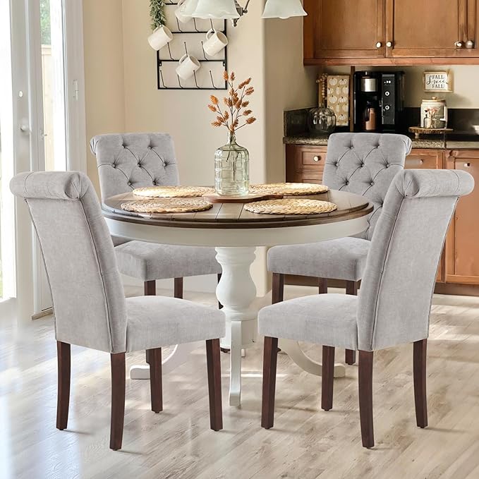 Tufted Dining Chairs Set of 4, Upholstered Parsons Dining Room Chairs, Fabric...