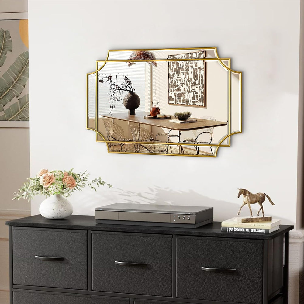 30x20 Inch Gold Bathroom Mirror, Wooden Frame with Scalloped Polished Beveled...