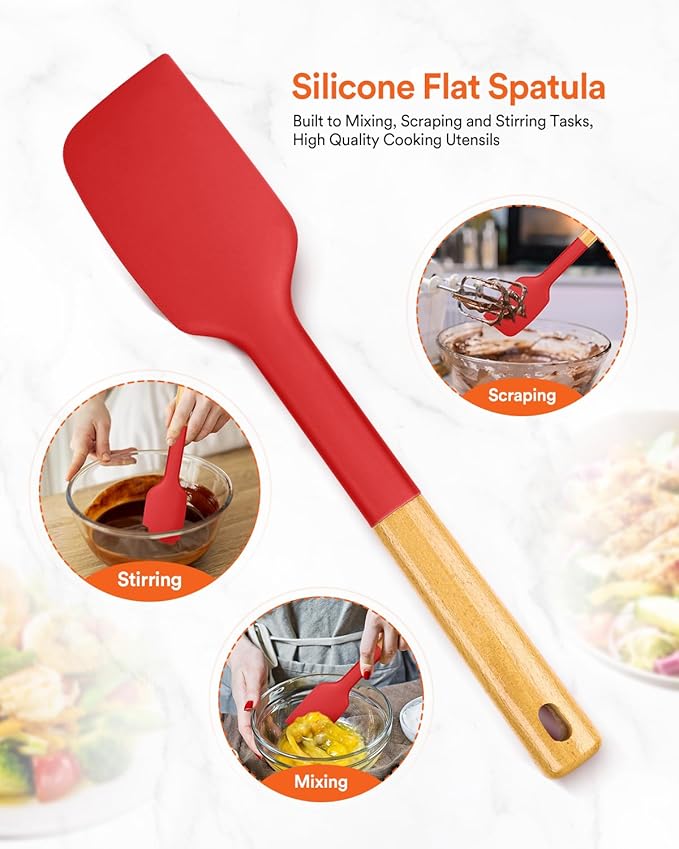 Silicone Heavy-Duty Spatula, Sturdy Bpa-Free Matte Silicone, Wooden Handle - Image 6