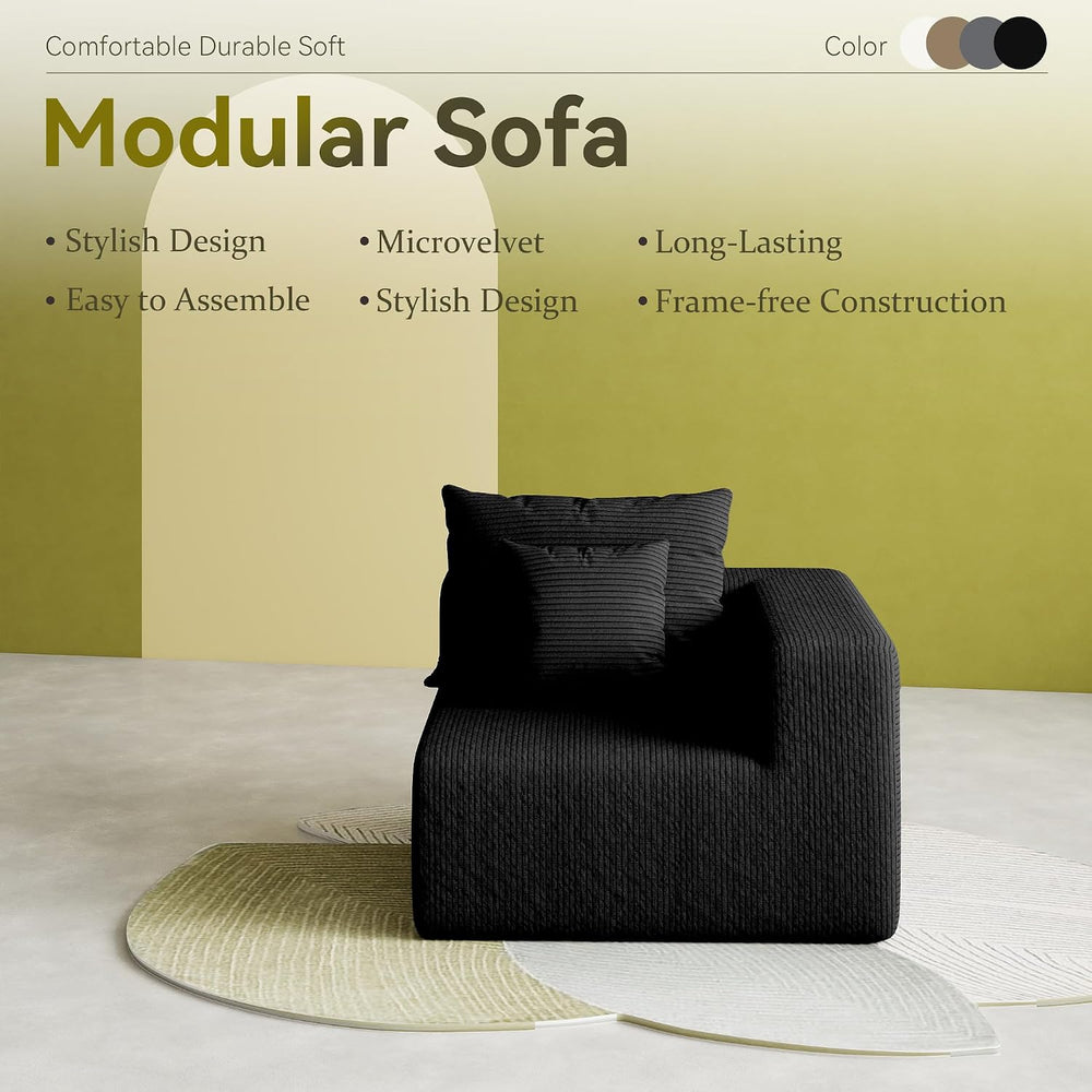 39" Modular Single Boneless Cloud Sofa, Corduroy Corner Chair Left Arm M...