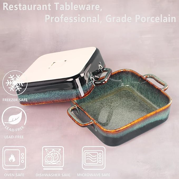 9" x 9" Porcelain Square Casserole Dishes - Image 3