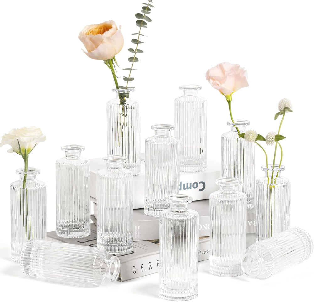 ComSaf Glass Small Bud Vases in Bulk 12 Pcs 5.2 Inch, Clear Flower Vases