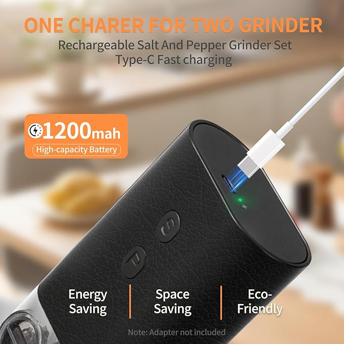 Dual Chamber Electric Pepper and Salt Grinder, Rechargeable Salt and Pepper - Image 5