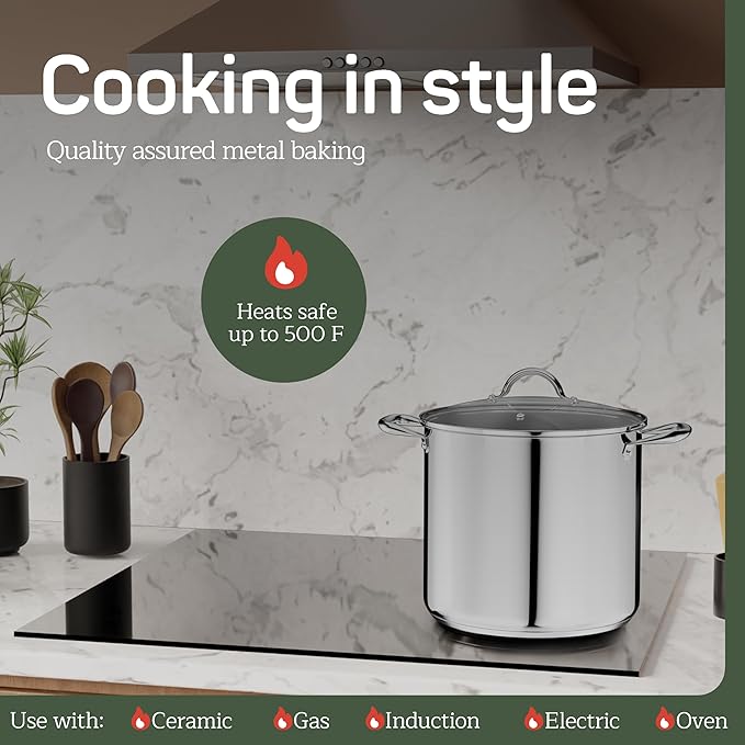 Stainless Steel Stockpot with Tempered Glass Lid 16 Quart, Durable 18/0