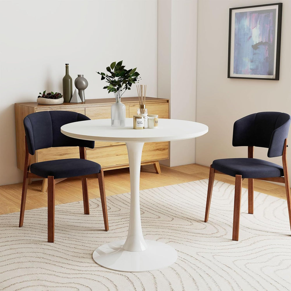 27.5" White Round Dining Table, MDF Top with Metal Pedestal Base, Modern...