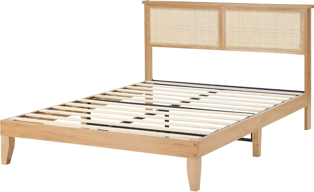 Bohemian Full Rattan Bed LED Natural Headboard Bedroom