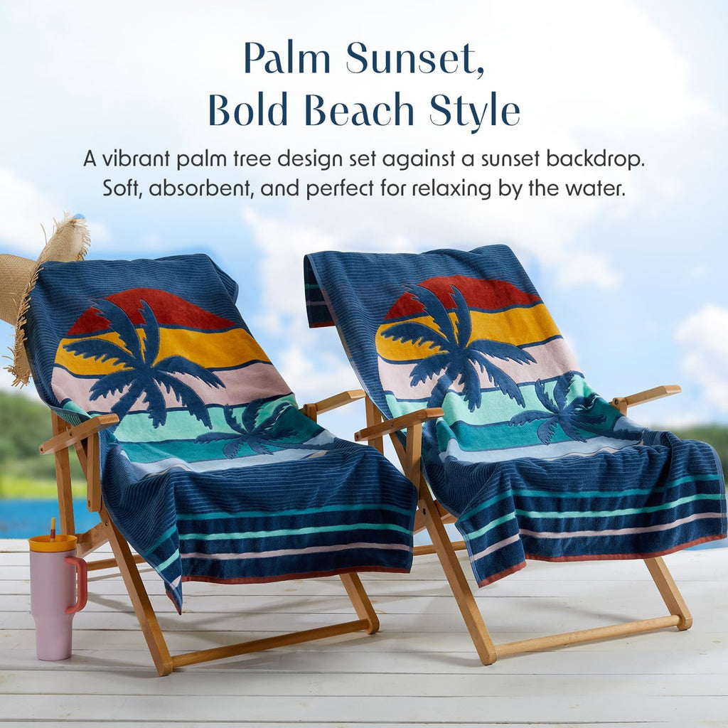 Loon & Lake Luxury Beach Towels Set of 2 - Palm Sunset | 2 Pack | 30" x 60" | Crafted from 100% Combed Cotton | Ultra Plush & Super Soft | Rays Collection