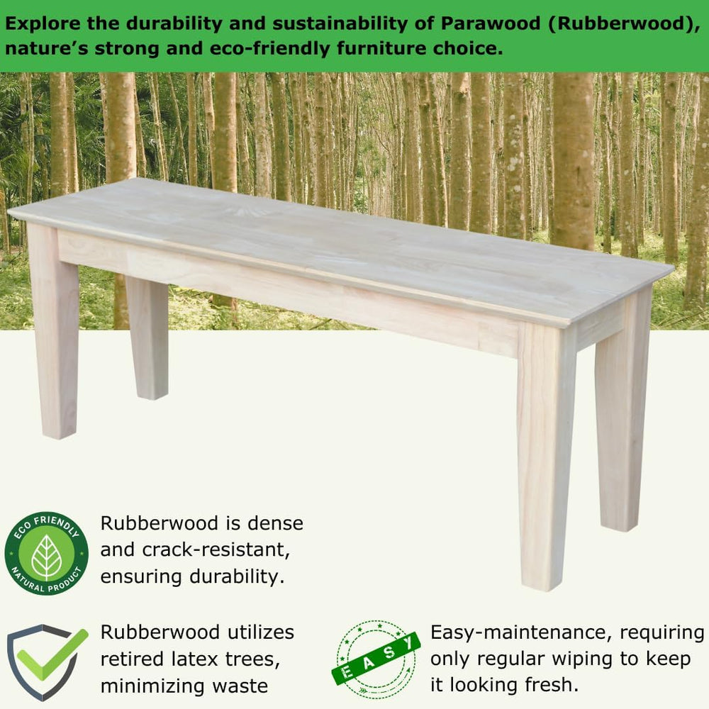 International Concepts Shaker Style Bench, 47-Inch Wide, Solid Parawood, Unfi...