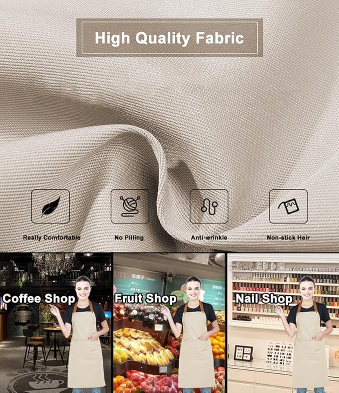 Kitchen Bib Apron with Pockets, Women Men Adjustable Neck Strap Water Resistant - Image 6