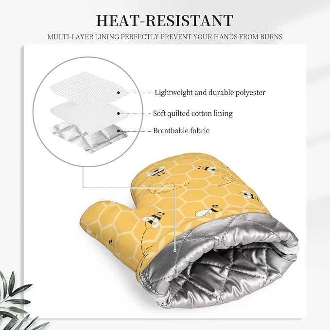 Yellow Honey Honeycomb Cute Bee Oven Mitts And Pot Holders Set Of 4 Silicone - Image 4