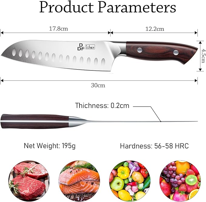 DDF iohEF Kitchen Knife 7 inch Chef Knife Professinal Santoku Knife, Japanese - Image 4