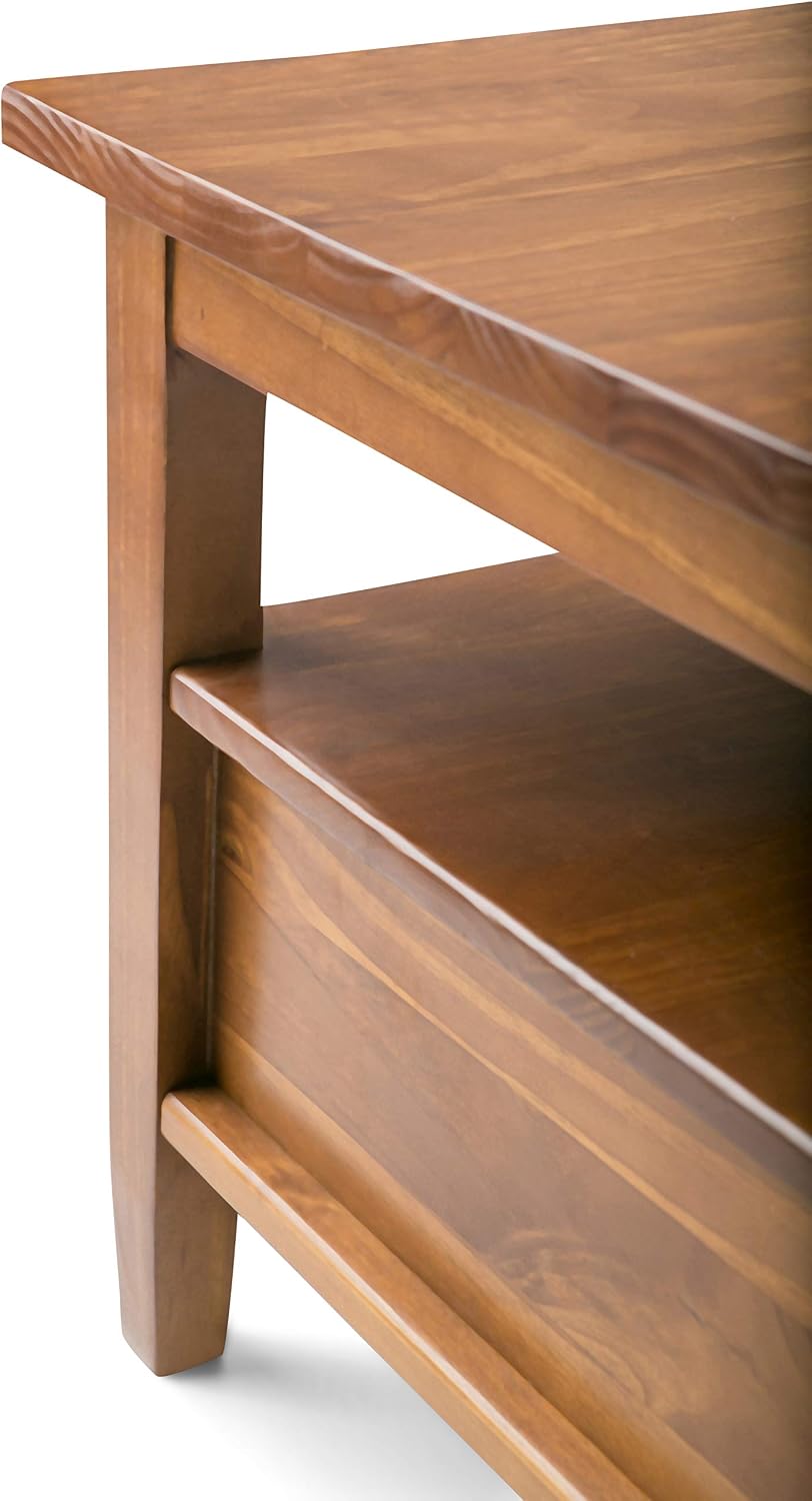 SIMPLIHOME Warm Shaker 48" Wide Solid Wood Coffee Table in Brown