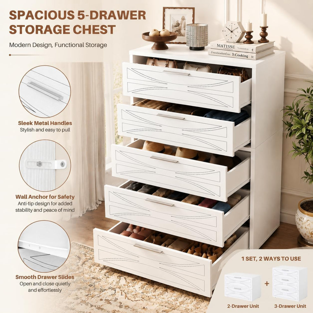 Stackable Dresser for Closet, Wood Closet Storage Drawers, White