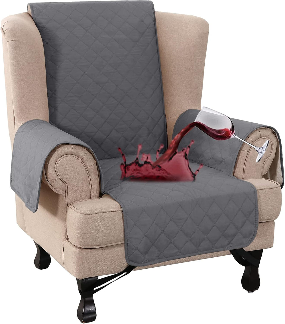 Turquoize 100% Waterproof Wing Chair Cover Wing Armchair Slipcovers, Gray