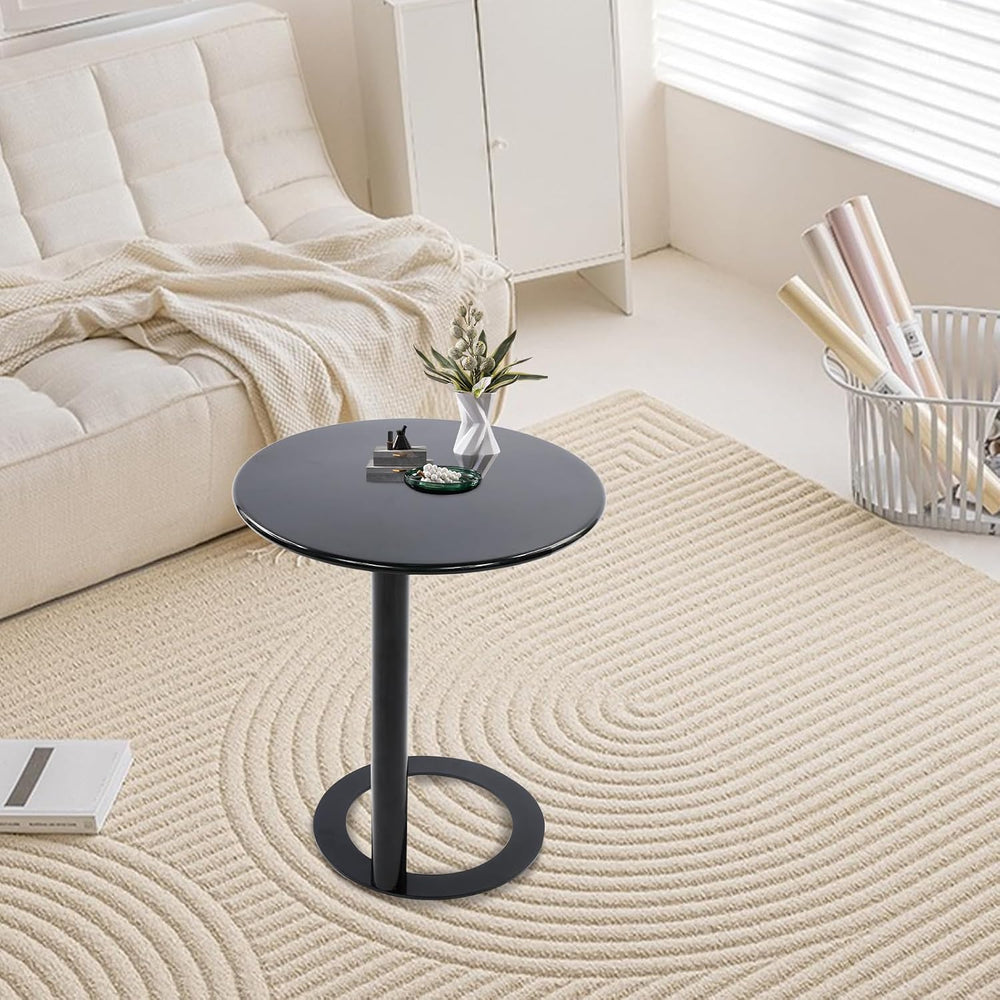 C Shaped Round Side Table, Metal End Table for Couch Sofa Bed, Small Accent C...