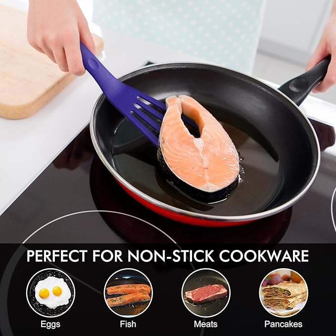 HOTEC 600℉ Heat Resistant Silicone Slotted Fish Turner Spatula Set, BPA Free - Image 6