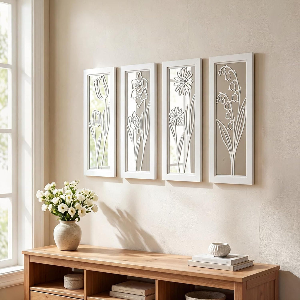 ZEXUIRU 4 Set Rustic Wall Mirrors for Bedroom Bathroom Living Room Entryway W...