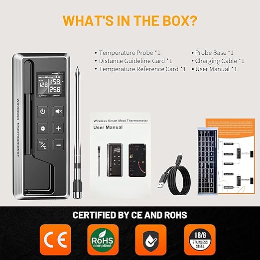 Wireless Meat Thermometer with Smart Timer & APP Control, 800ft Bluetooth Grill - Image 7