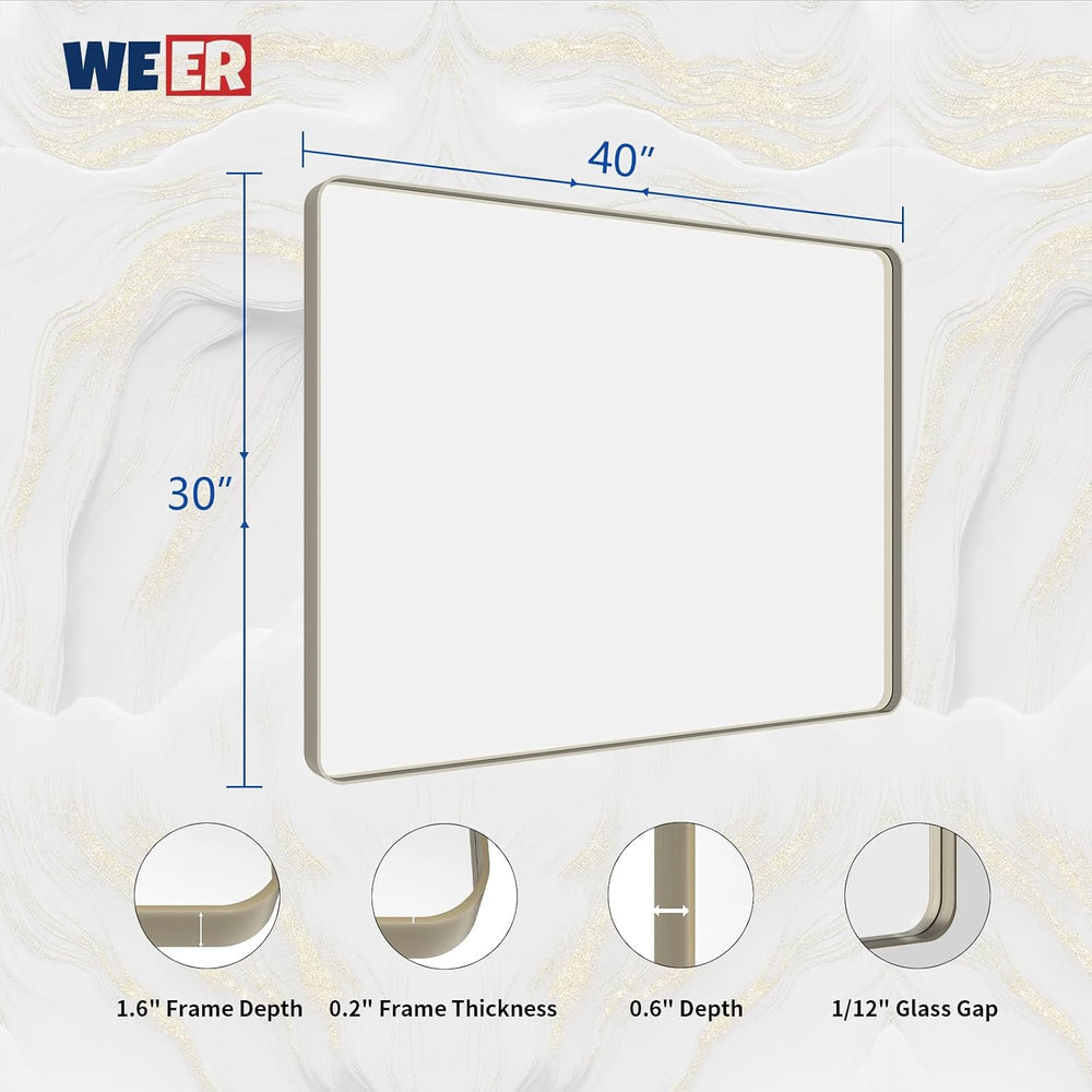 WEER Bathroom Vanity Mirror Brushed Nickel 40X30 Inch