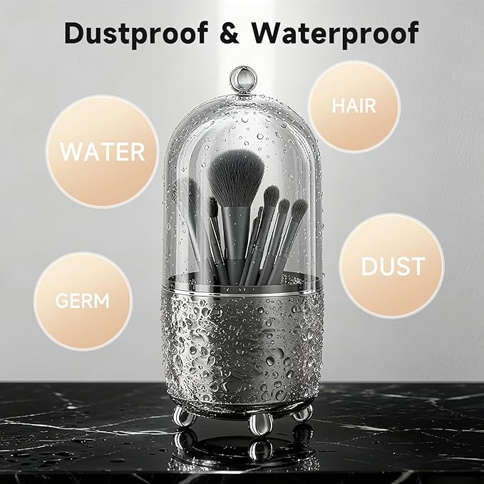 Makeup Brush Holder with Lid, Cosmetic Tools Organizer with Cover, 360° - Image 6
