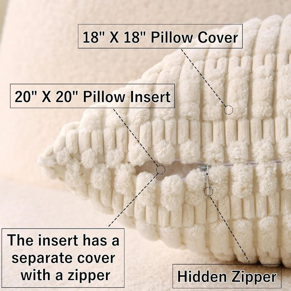 2 Pack Corduroy Decorative Throw Pillow with Inserts, 18x18 Inch Soft Boho Th...