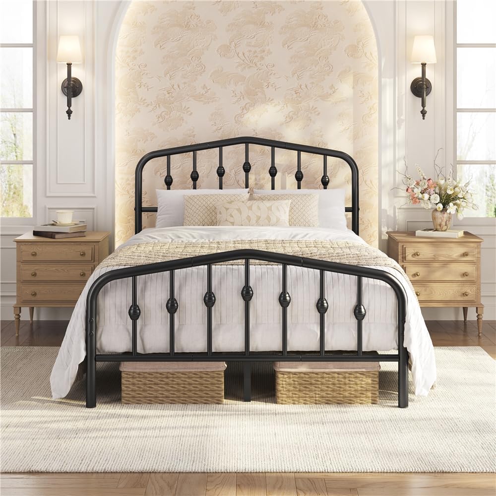 Yaheetech Full Metal Bed Frame with Victorian Vintage Headboard, Black