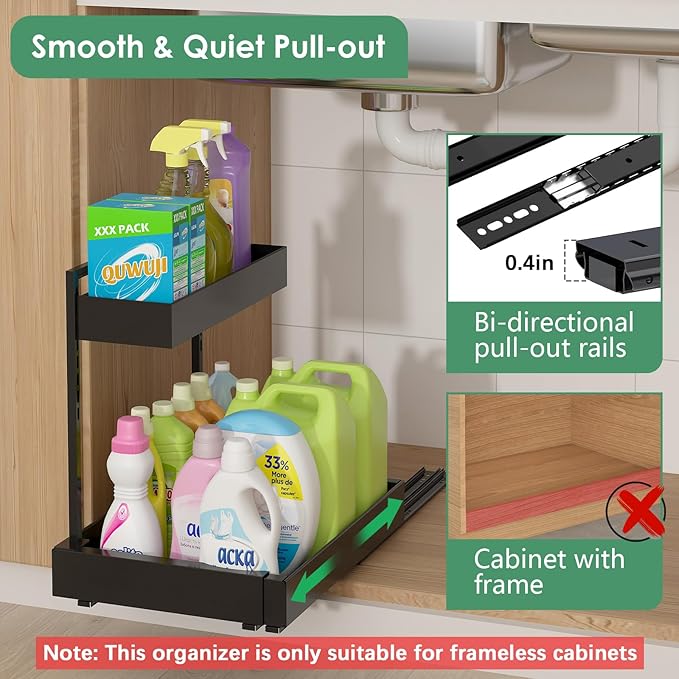 REALINN Expandable Under Sink Organizers and Storage, 2 Tier Under Cabinet - Image 3