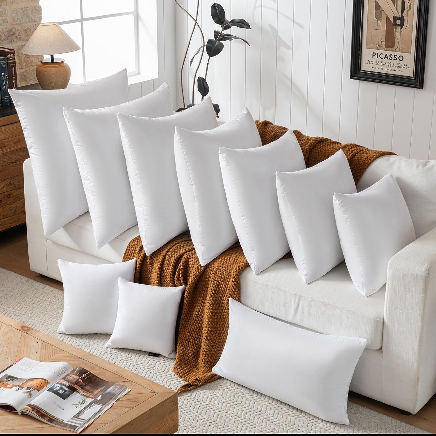 basic home 28x28 Euro Throw Pillow Insert-Down Feather Pillow Insert-Cotton Fabric-White-1 Piece