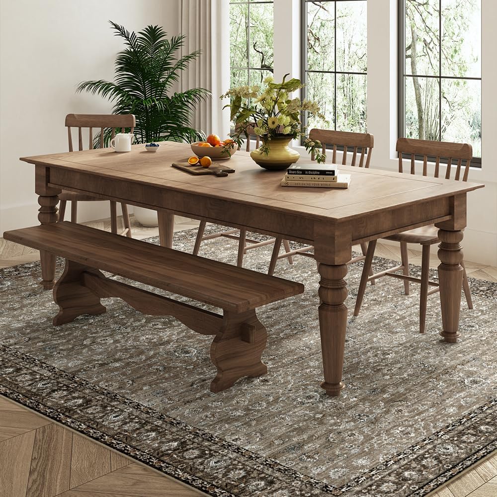 6x9 Grey Brown Washable Area Rug for Living Room, Vintage Print