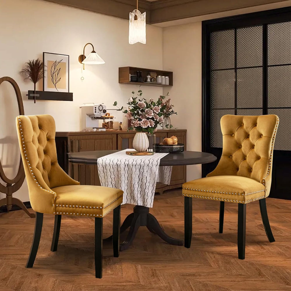 Velvet Upholstered Dining Chairs Set of 2, Modern Style Kitchen Side Chairs w...