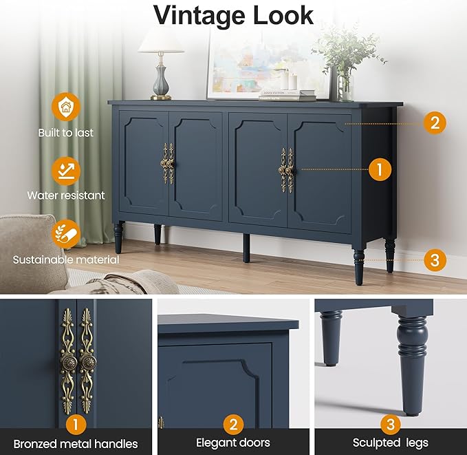 RoyalCraft Buffet Sideboard Table 2 pcs, 59'' Mid Century Modern Cons...