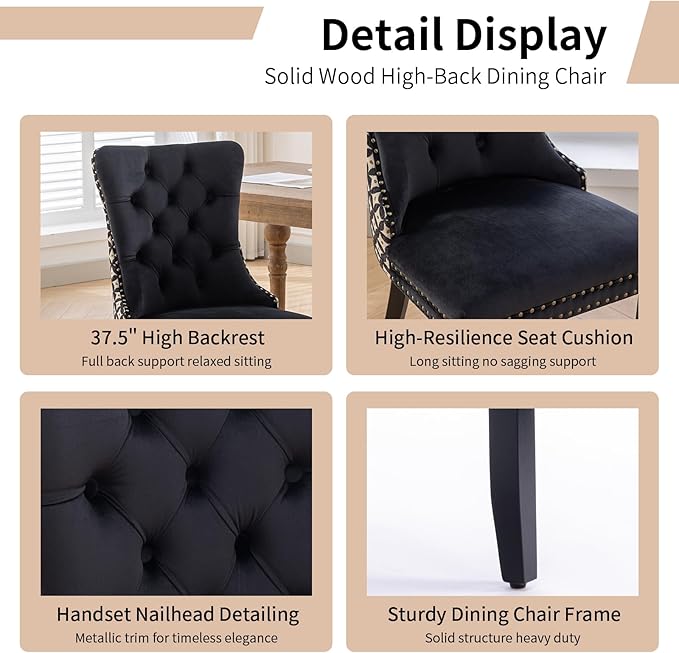 Modern Dining Chairs Set of 4, Tufted Upholstered Dining Chair with Solid Woo...