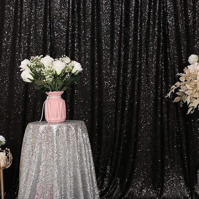 Eternal Beauty Black Sequin Backdrop, 8x8 Ft Halloween Glitter Background Cur...