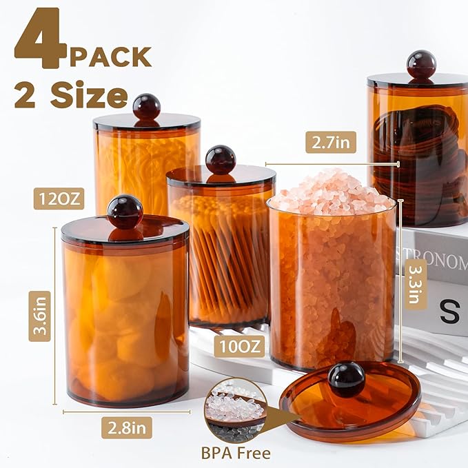 XIPENGKEJI 4 Pack Qtip Holder, Canister Apothecary Jar Set, Bathroom Jars - Image 2