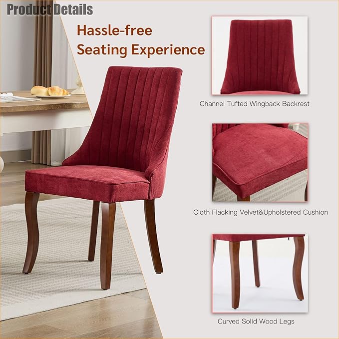 Dining Chairs Set of 4,Comfy Fabric Upholstered Accent Chairs for Kitchen Liv...