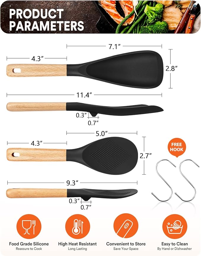 Cooking Spoon and Rice Scooper for Nonstick Cookwares, Wood Handle Spoon for - Image 2