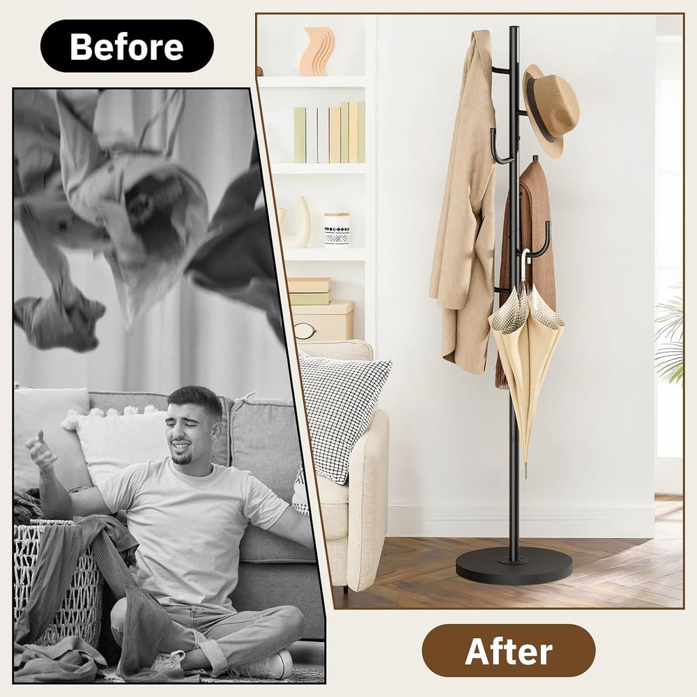 MISSLO Heavy Duty Coat Rack Freestanding with Stable Wood Base Metal Coat Tre...