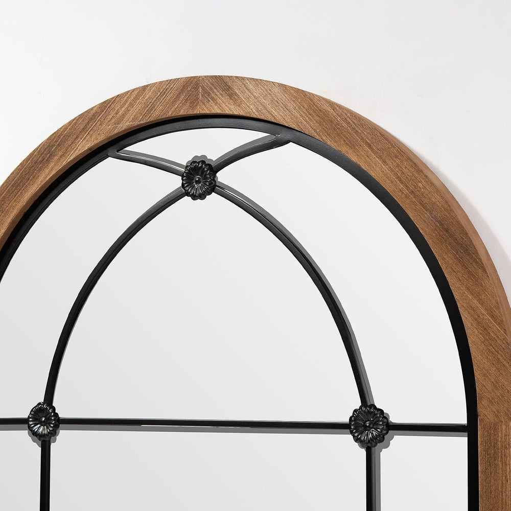 blue page Arched Wall Mirror 36x24 Inch Farmhouse Wood Frame, Dot Brown