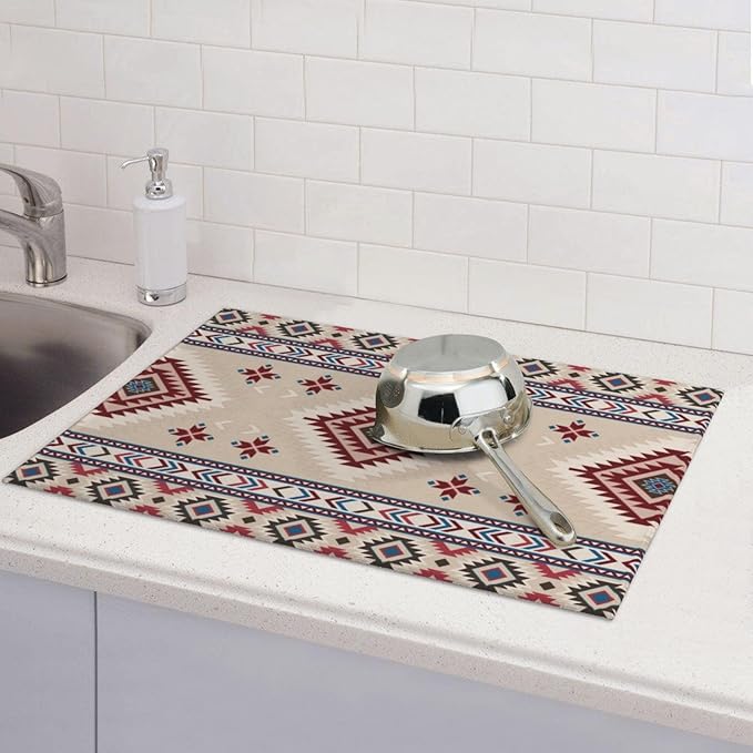Rustic Ethnic African Dish Drying Mat Vintage Tribal Aztec Southwestern Drying - Image 6