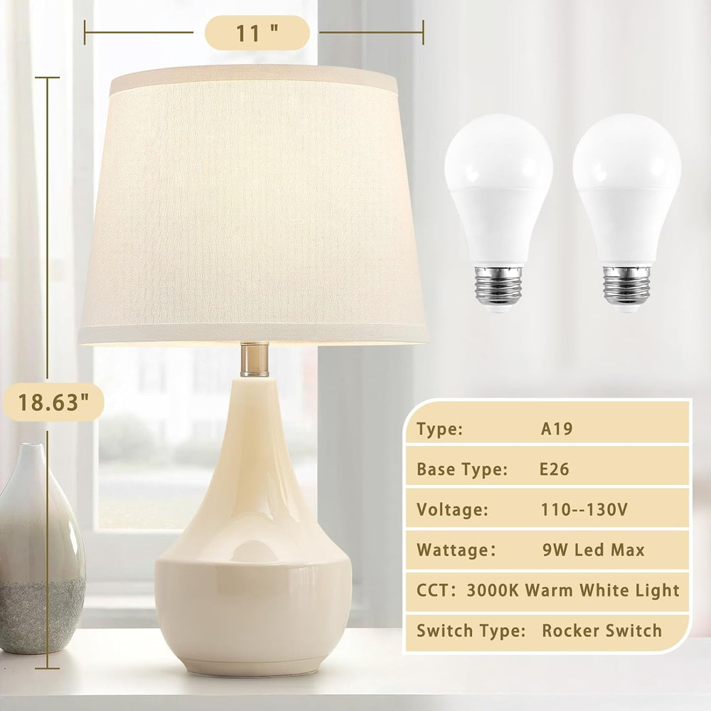 18" Table Lamp Set of 2, Ceramic Table Lamp Classic Beside Lamps Nightst...